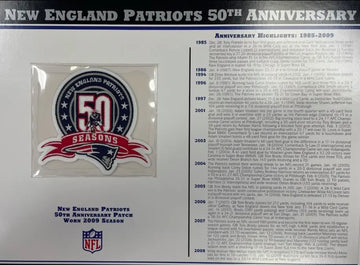 Écusson Willabee &amp; Ward du 50e anniversaire des New England Patriots 2009 avec carte de statistiques