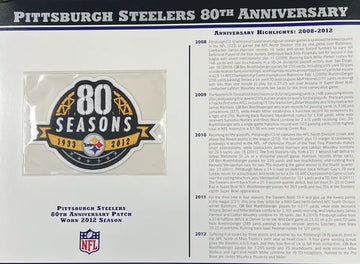 Écusson Willabee &amp; Ward du 80e anniversaire des Steelers de Pittsburgh 2012 avec carte de statistiques