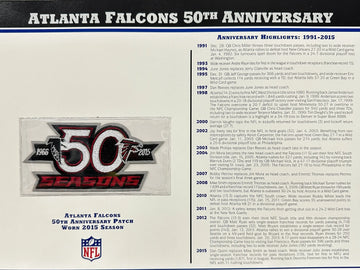 2015 Atlanta Falcons 50th Anniversary Willabee & Ward Patch With Stat Card