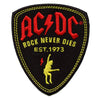 ACDC Rock Never Dies Patch Guitar Pick Rock Embroidered Iron on