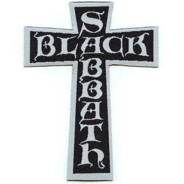 Patch brodé Black Sabbath blanc/noir avec croix rock music