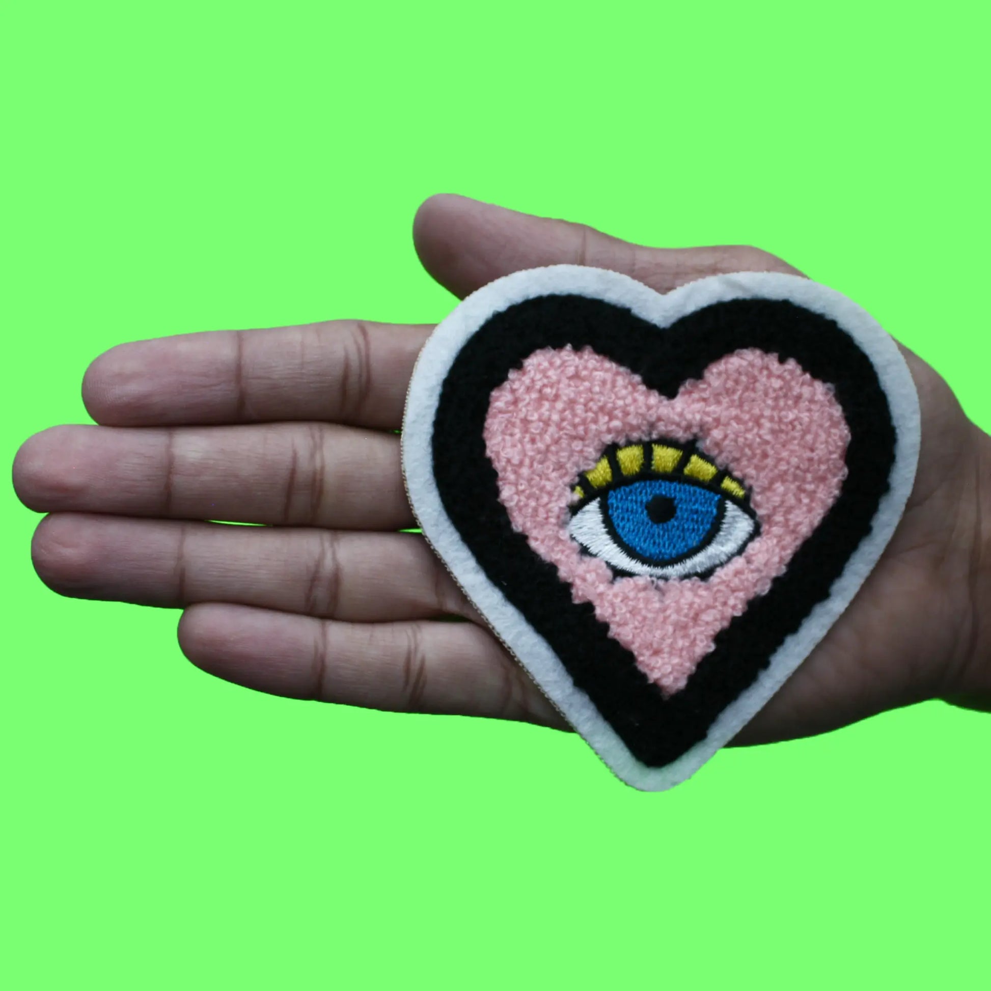 Chenille Heart Evil Eye Patch Spiritual Gold Ojo Embroidered Iron On