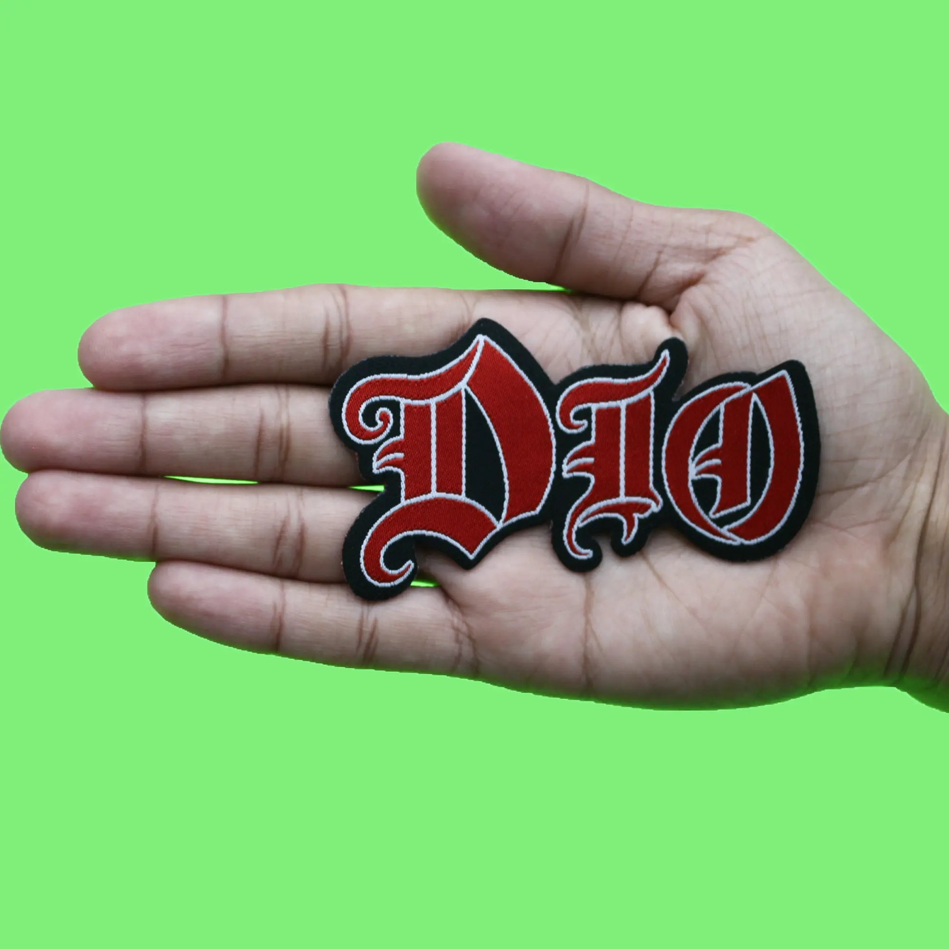 Dio Logo Cut Out Patch Metal Band Cursive Script Woven Iron On