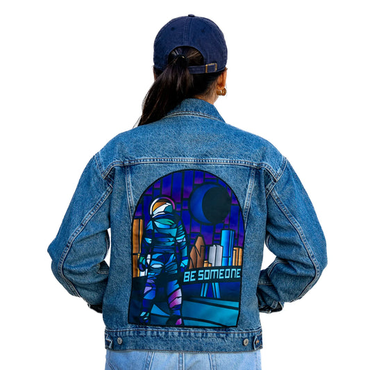 Custom Houston Astronaut Be Someone Stain Glass Denim Jacket