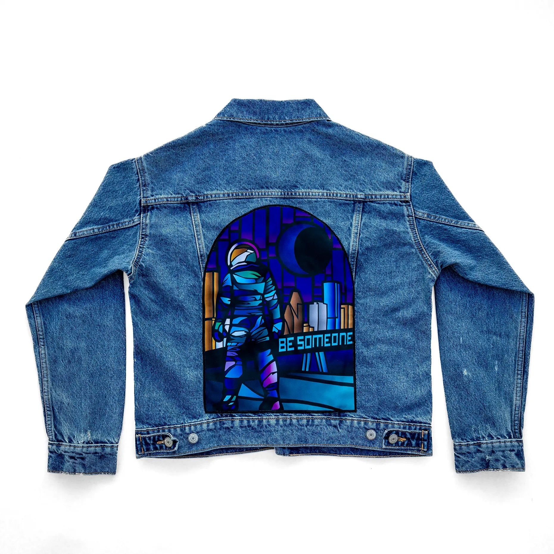 Custom Houston Astronaut Be Someone Stain Glass Denim Jacket