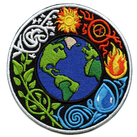 Earth Fire Air Wind Patch Global Nature Elements Embroidered Iron On