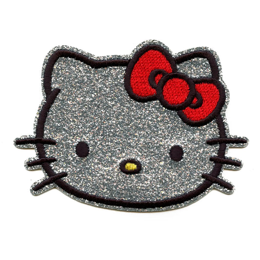 Glitter Hello Kitty Head Shot Patch Iconic Red Bow Applique Iron On