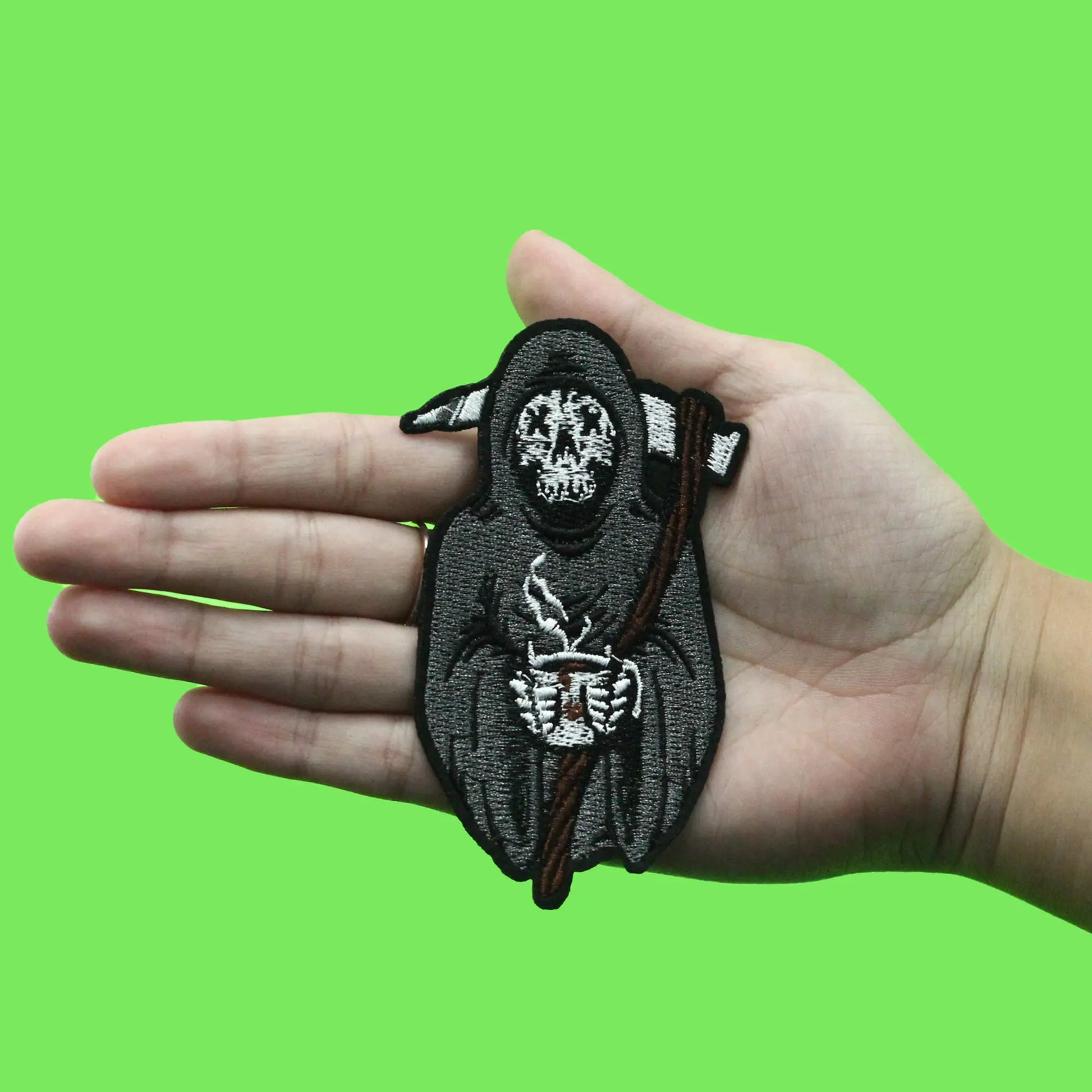 Grim Reaper with Hot Coffee Patch Death Skull Embroidered Iron On