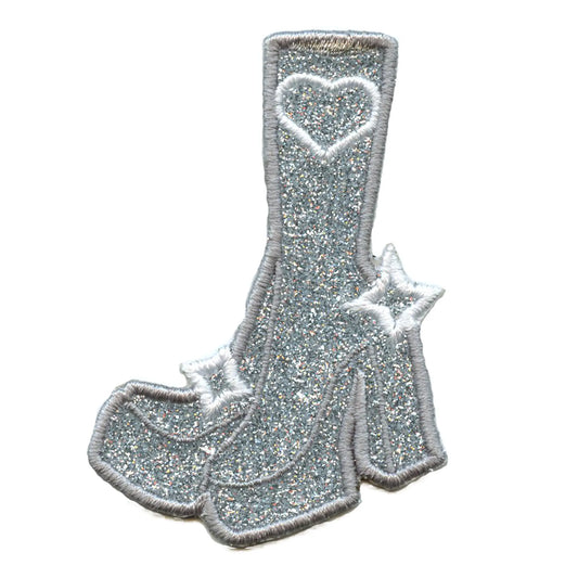 Heart Silver Boots Patch Girly Glitter Aesthetic Iron On