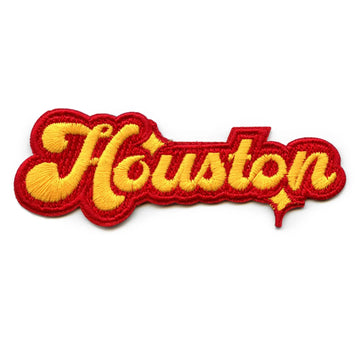 Houston Sparkle Script Patch Red Yellow Basketball Sports Embroidered Iron On