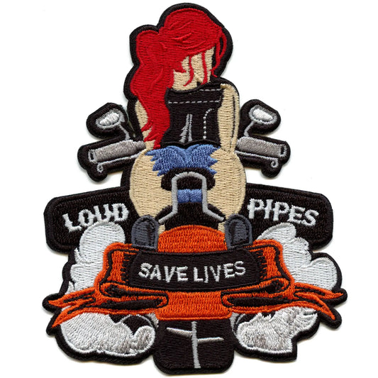 Loud Pipes Save Lives Patch Motorcycle Biker Ride Embroidered Iron On