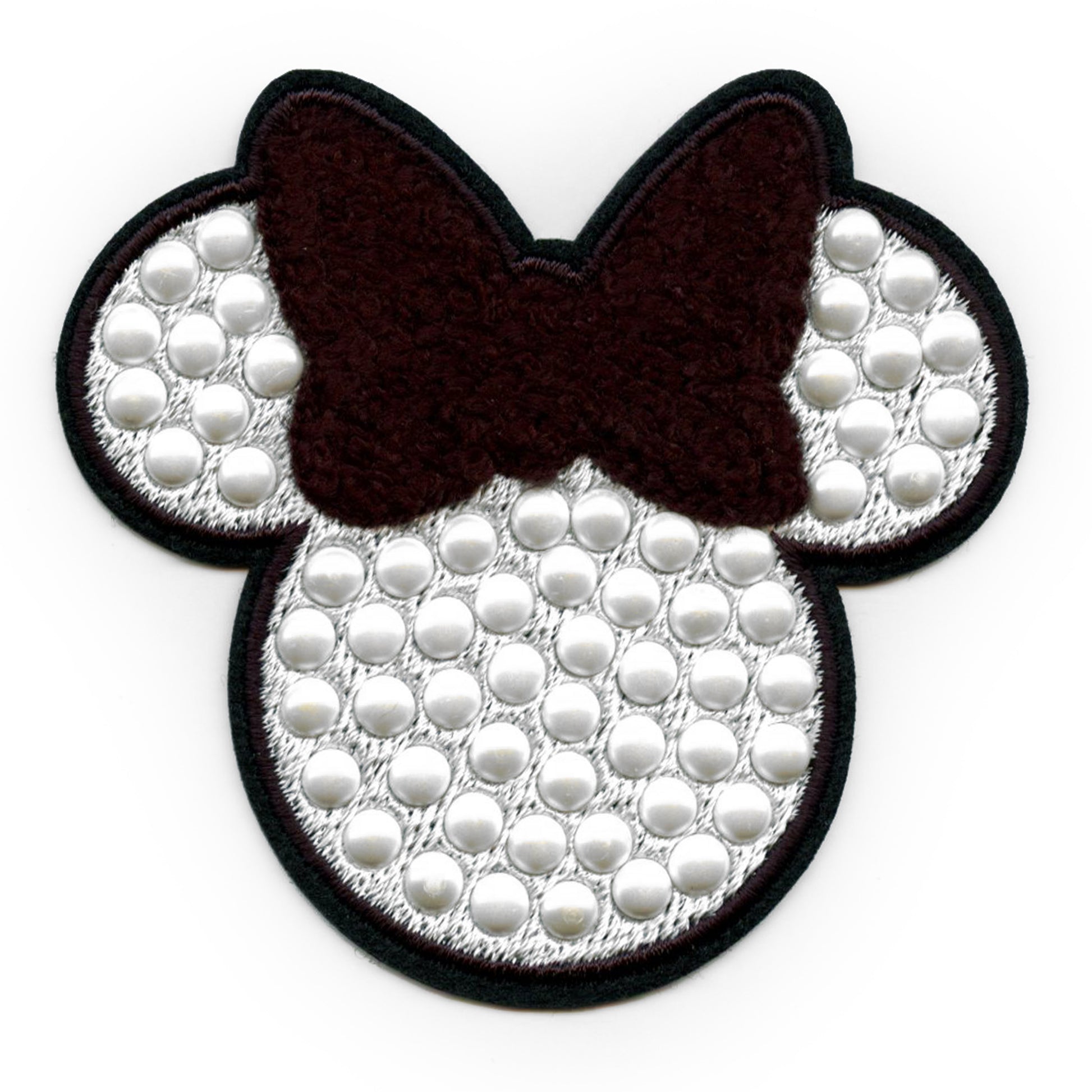 Minnie Mouse Plastic Pearl Head Patch Black Disney Cartoon Chenille Iron On