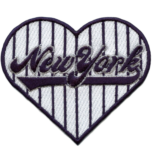 New York Pinstripe Heart Patch Baseball Sports Fan Embroidered Iron On