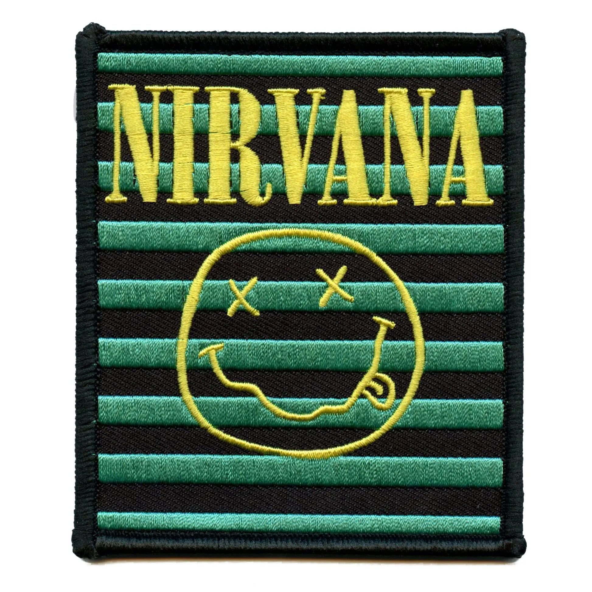 Nirvana Happy Face & Stripes Patch Grunge Rock Band Woven Iron On