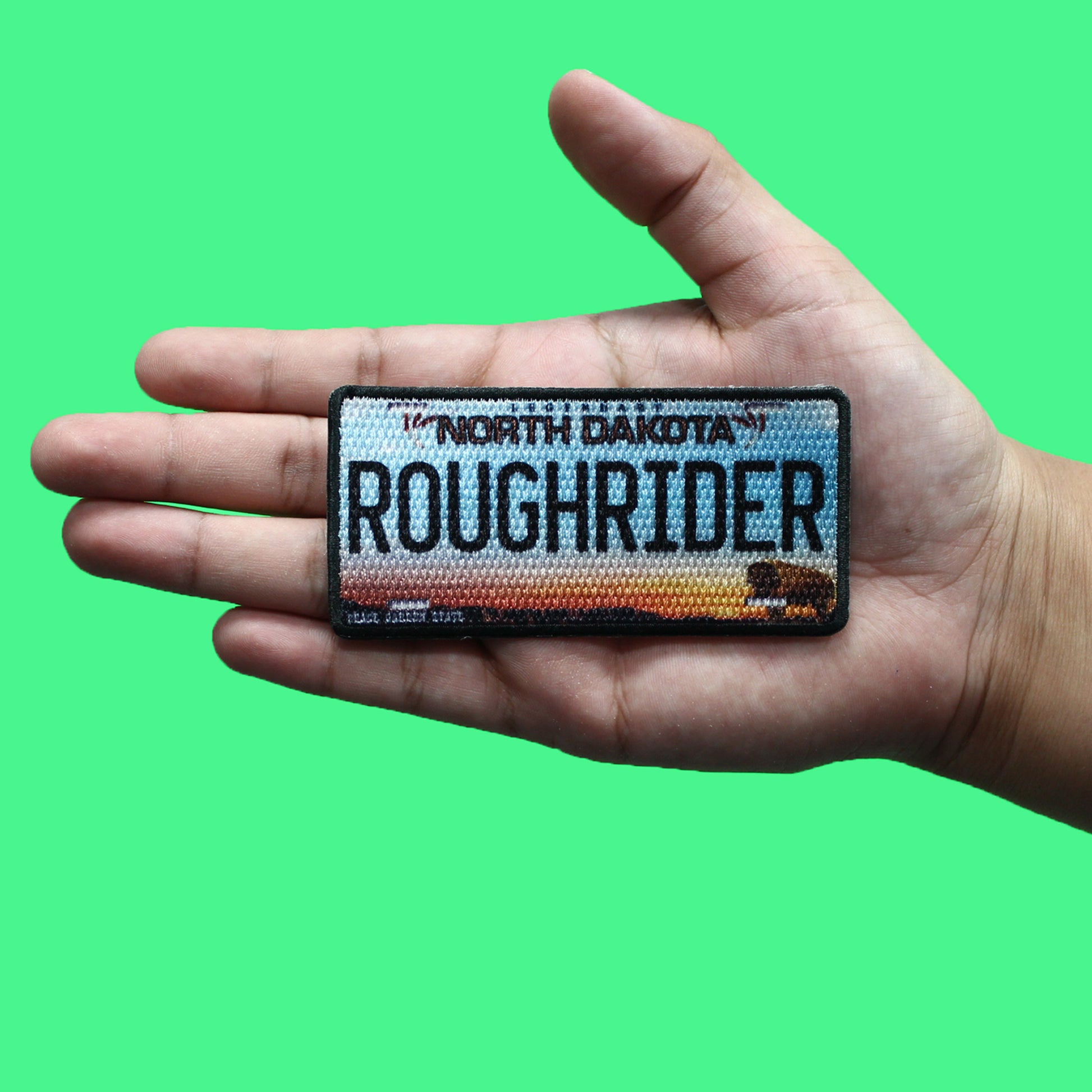 North Dakota State License Plate Patch Roughrider Peace Garden Sublimated Iron On