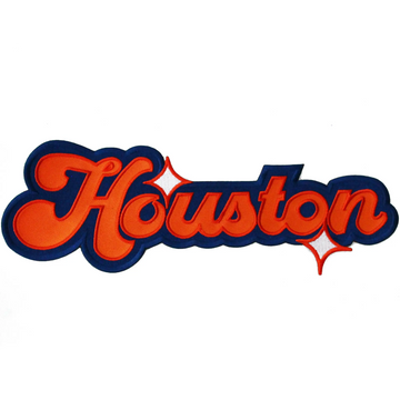 XL Houston Sparkle Script Patch Navy/Orange Baseball Sports Embroidered Iron On