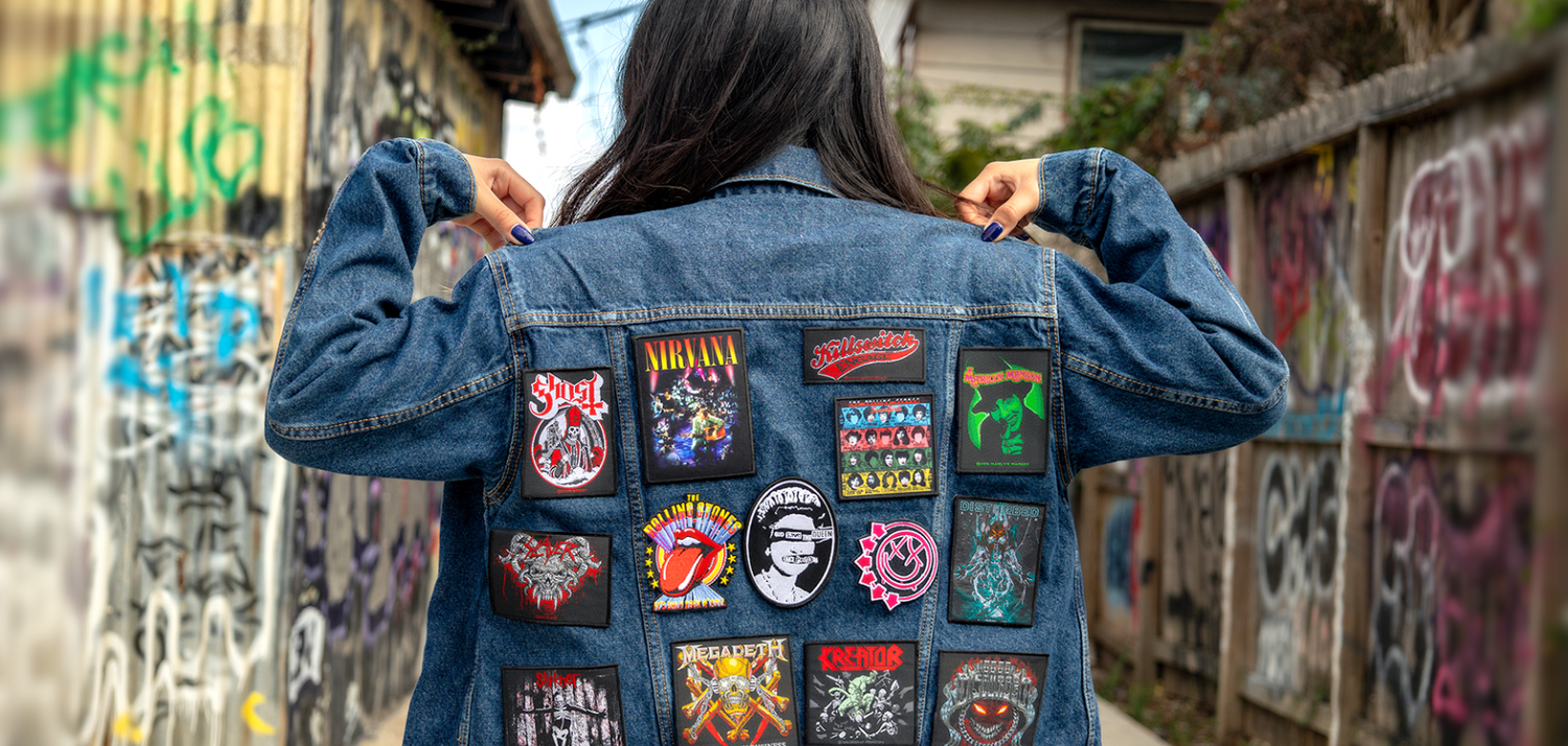 Rockback patches on a denim jacket