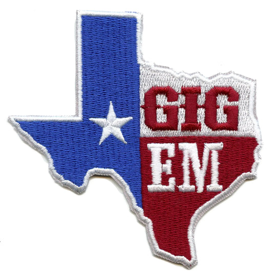 Texas State Gig Em Embroidered Iron On Patch