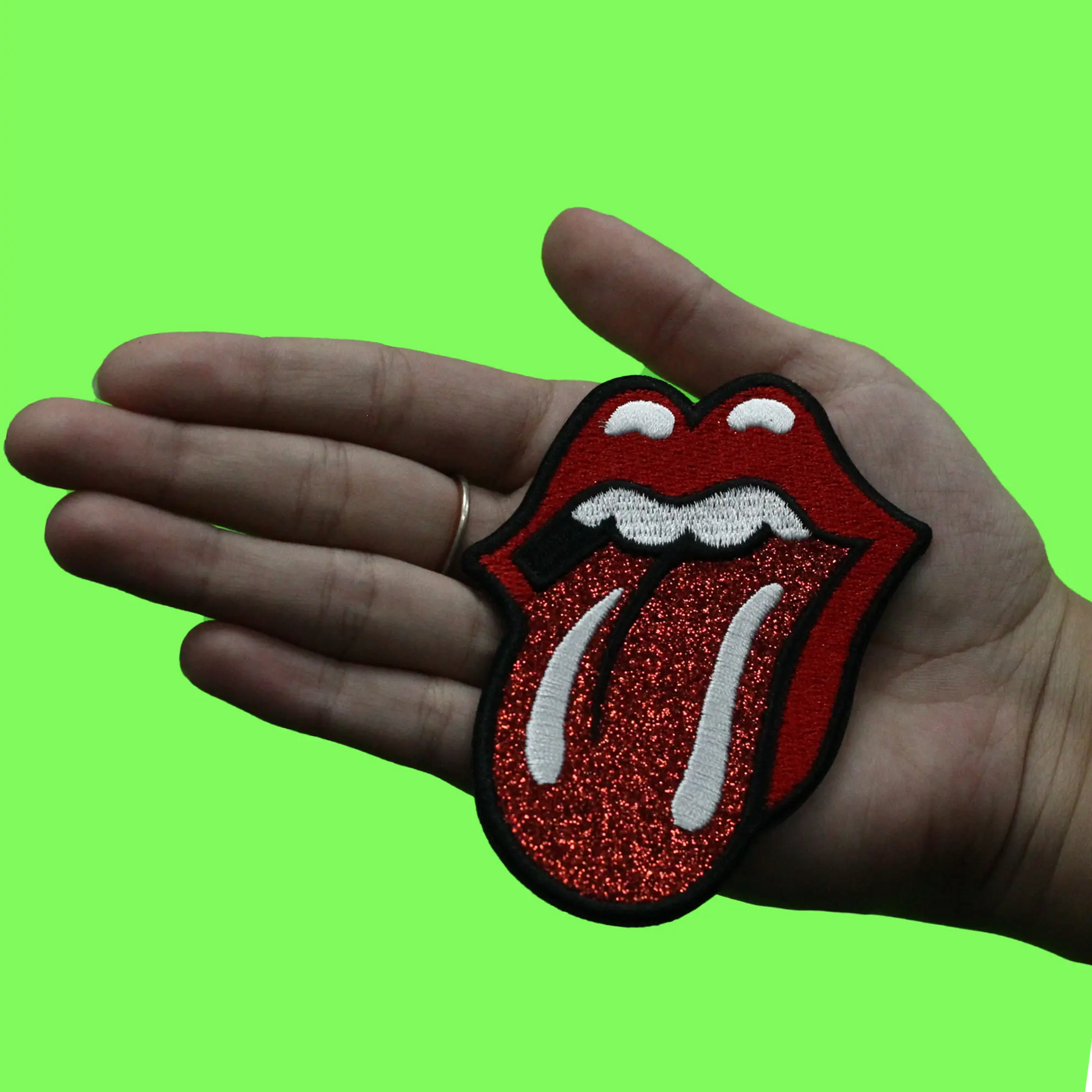 The Rolling Stones Patch Glitter Tongue Embroidered Applique Iron On