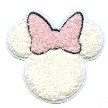 Minnie Mouse Head Patch Pink Bow Disney Chenille Iron On