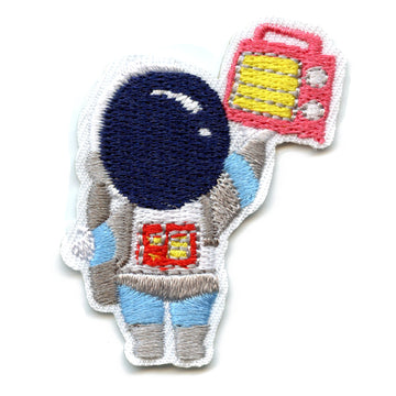 Small Blue Astronaut Holding A Radio Embroidered Iron On Patch 