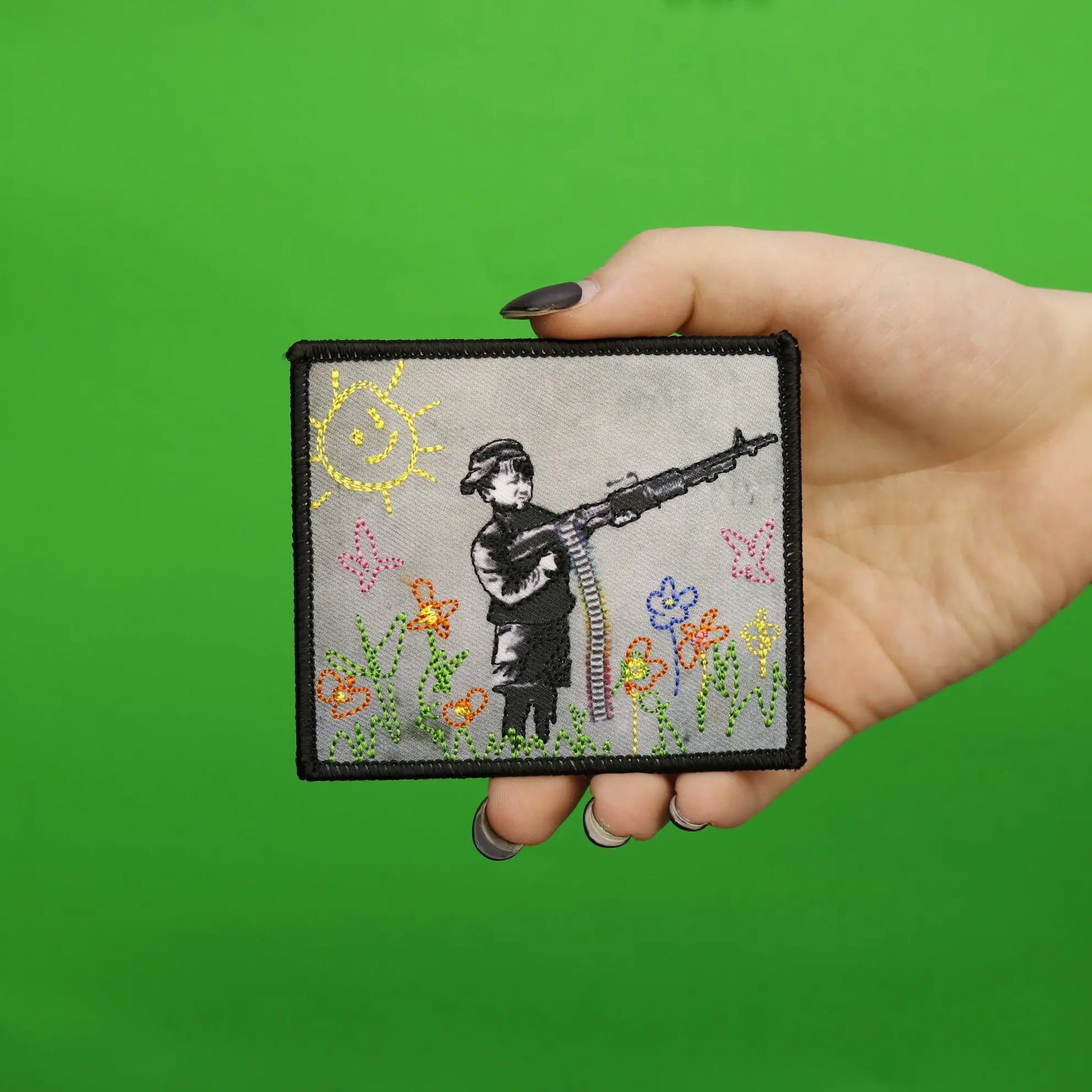 Banksy Crayon Shooter Embroidered Iron On PhotoPatch 