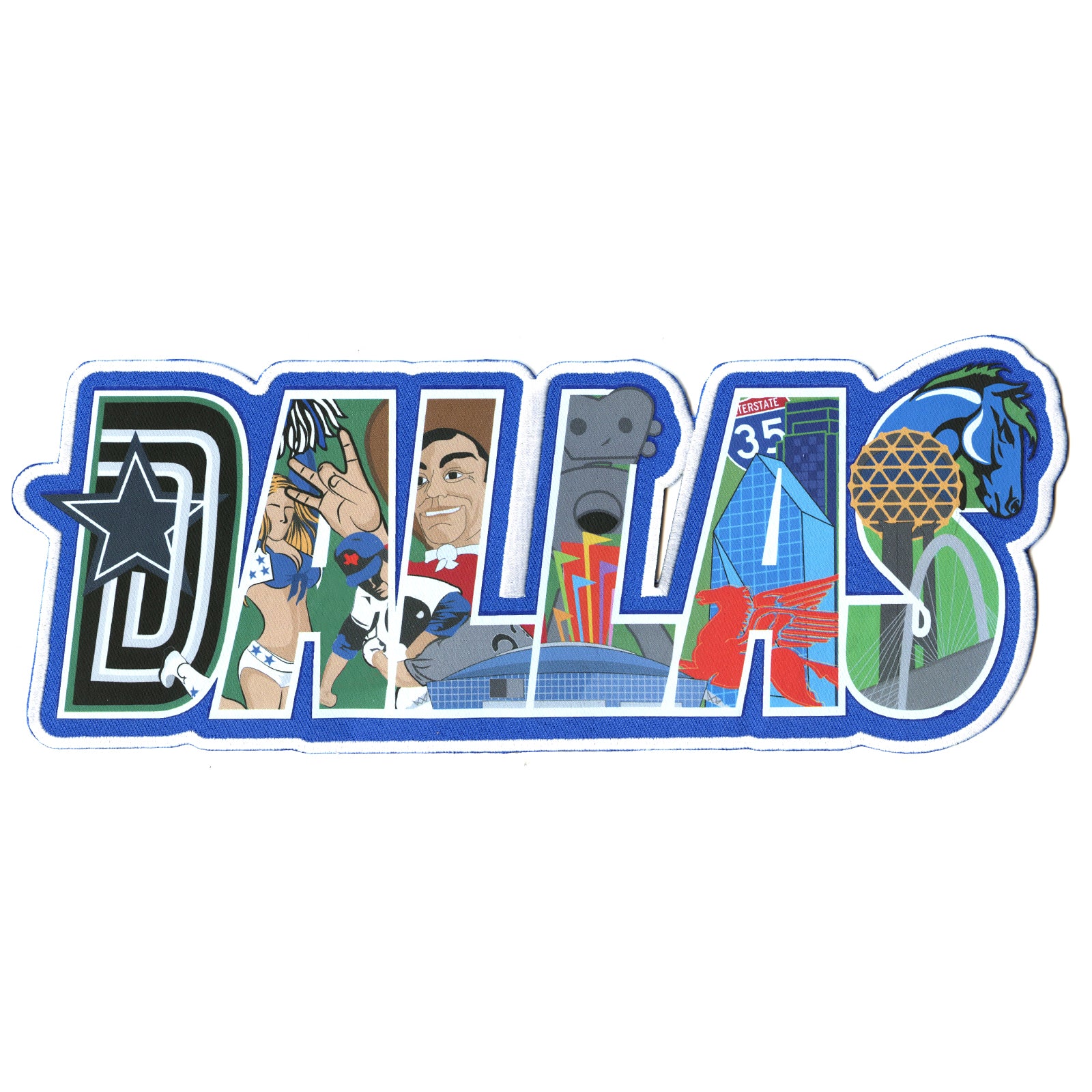 Dallas Texas Large Iconic Screen Print Collage Iron On Embroidered Patch 