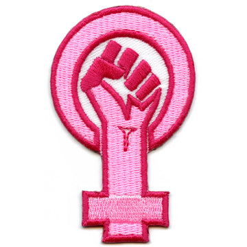 Pink Feminist Fist Logo Embroidered Iron On Patch 