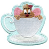 Official Cinderella Jaq In Tea Cup Embroidered Iron On Applique Patch 