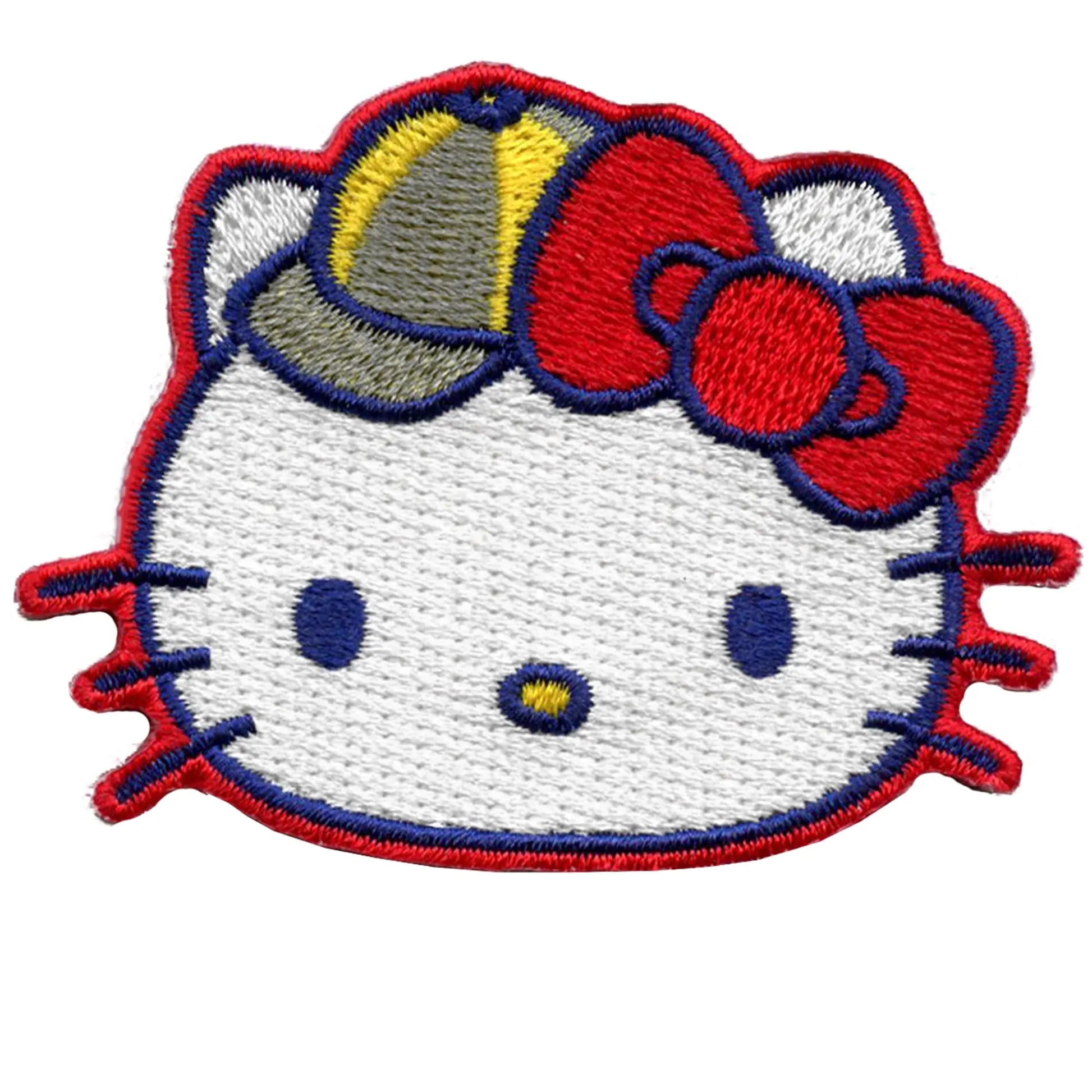 Hello Kitty Striped Hat Patch Red Bow Head Shot Embroidered Iron On