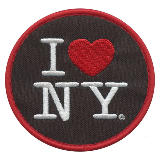 I Love New York Round Iron-On Patch Black/White 