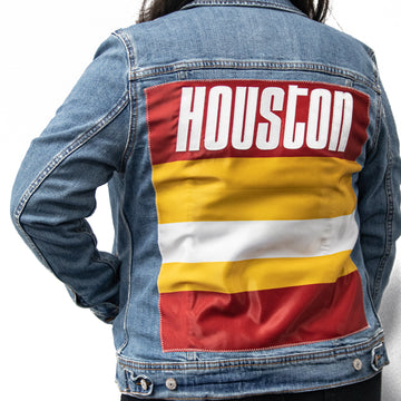 Custom Houston Basketball Team Retro Rainbow Light Denim Jacket For Women 