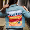 Custom Houston Baseball Team Retro Rainbow Light Denim Jacket For Women 