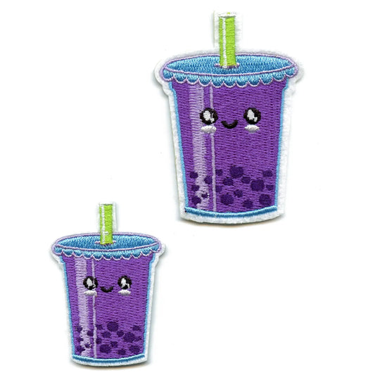 Kawaii Boba Tea Embroidered Iron On Patch (2pc) 