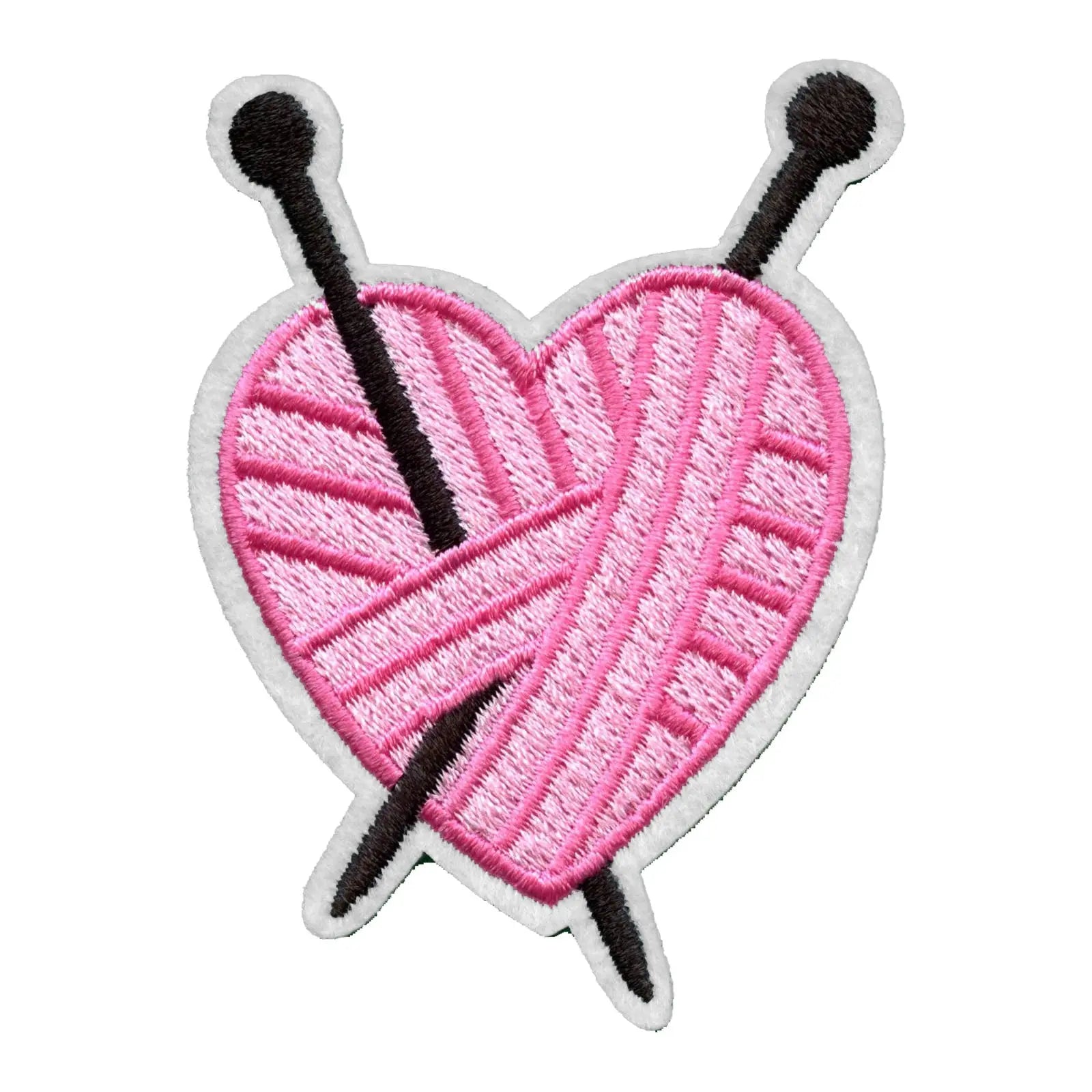 Pink Yarn Ball Heart With Knitting Needles Embroidered Iron On Patch 