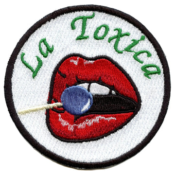 La Toxica Lips With Lollipop Embroidered Iron On Patch 