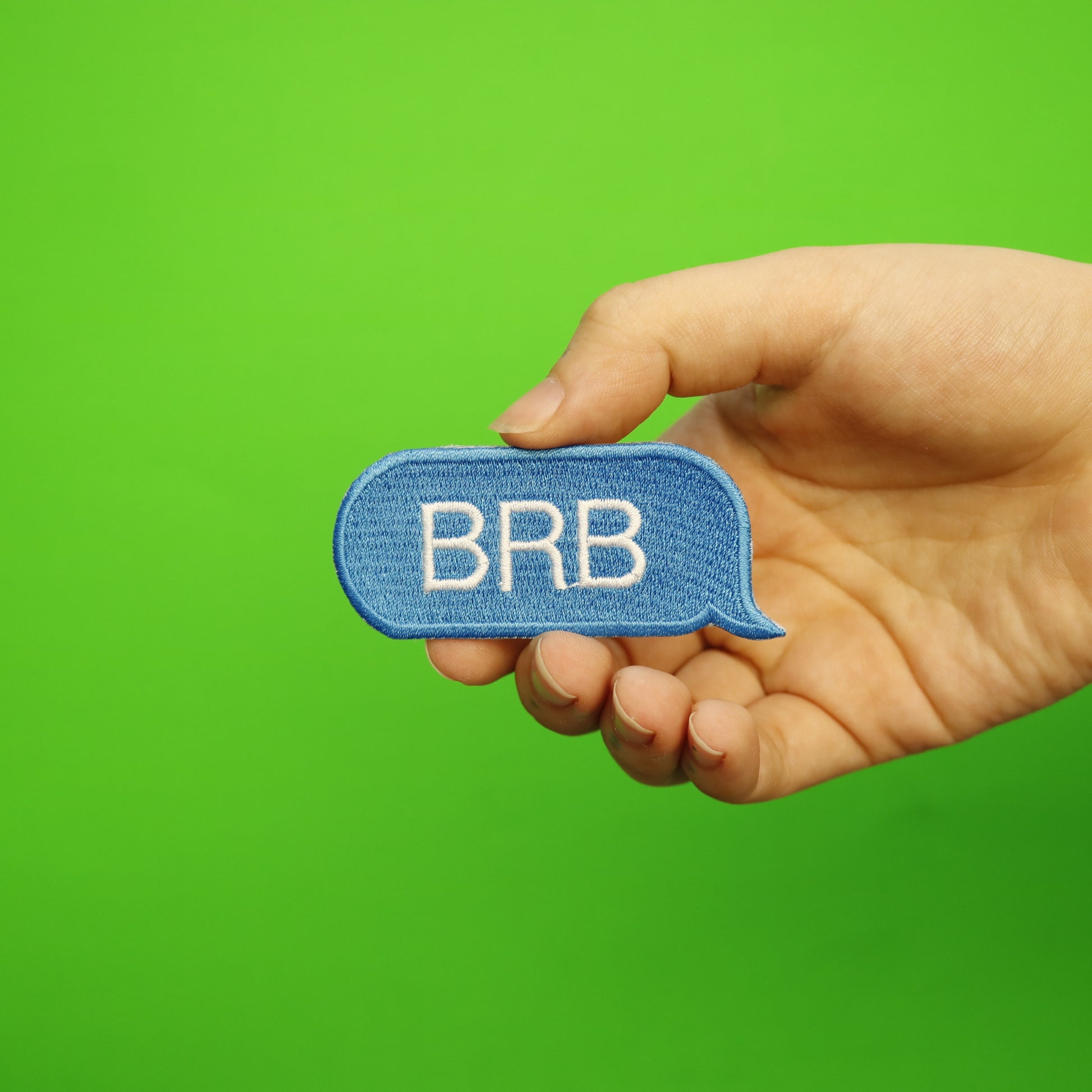 BRB Blue Text Bubble Embroidered Iron On Patch 