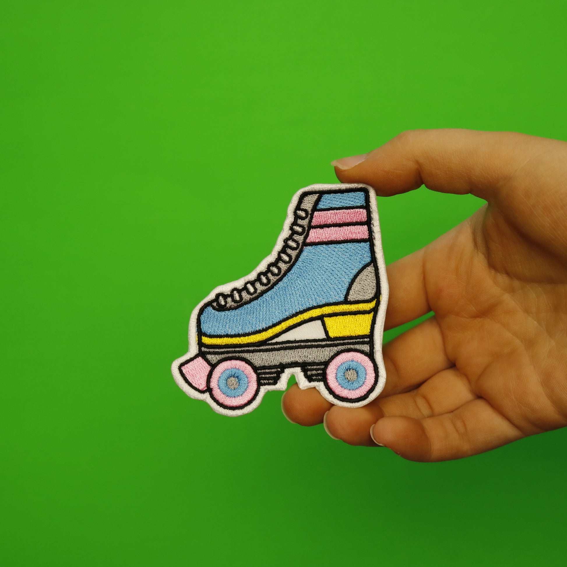 Blue & Pink Roller Skate Embroidered Iron On Patch 