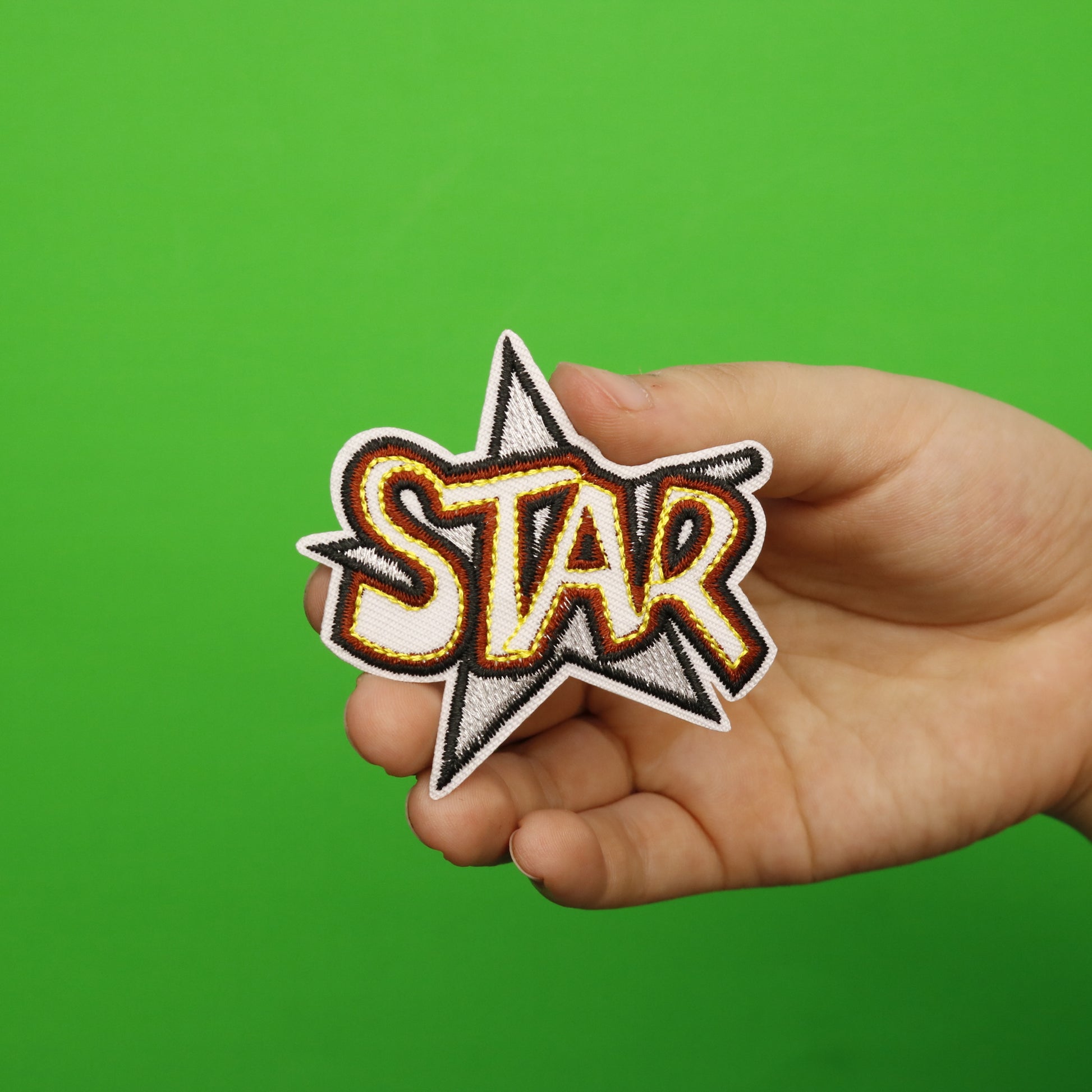 Metallic "STAR" Script Embroidered Iron On Patch 