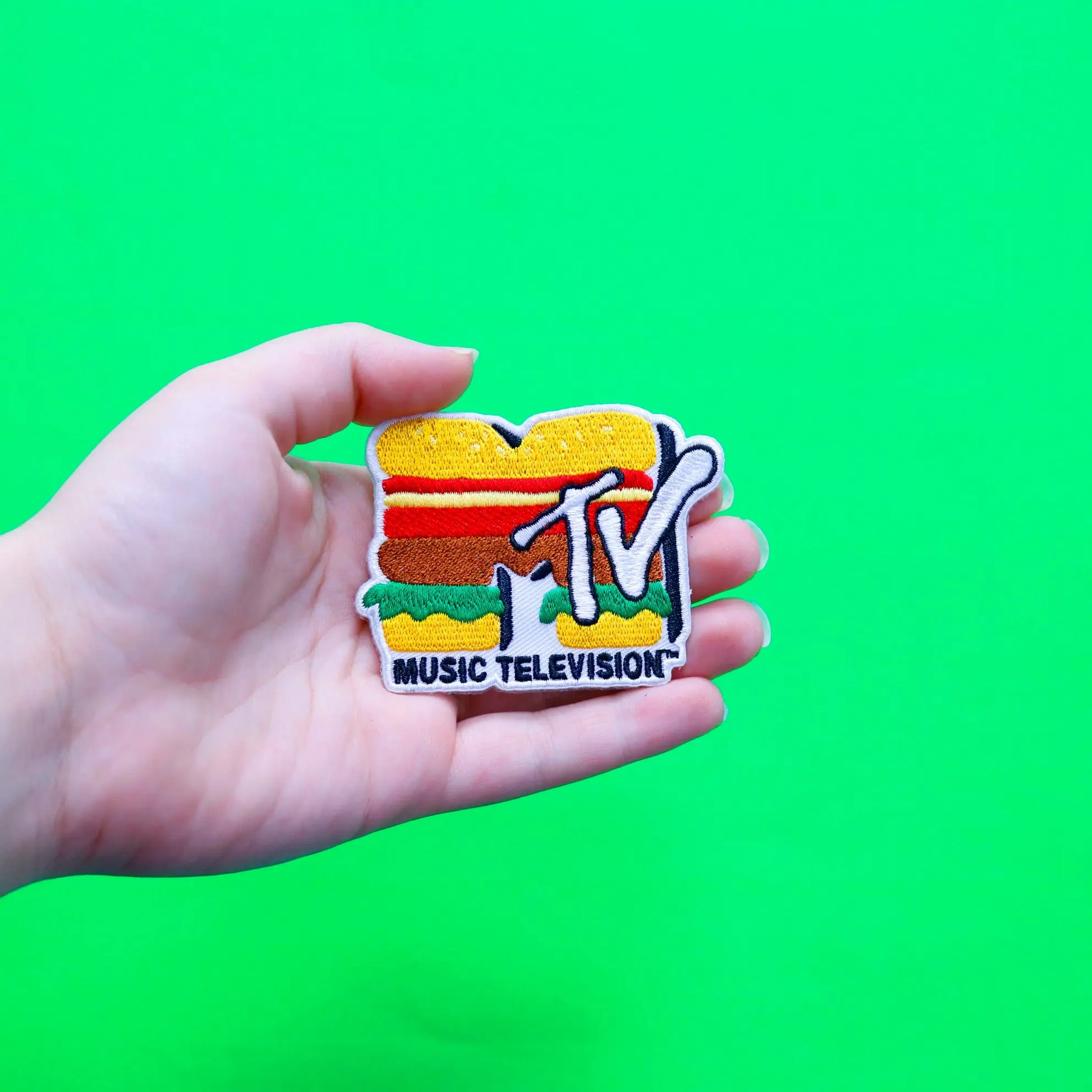 Official MTV Hamburger Logo Embroidered Iron On Patch 