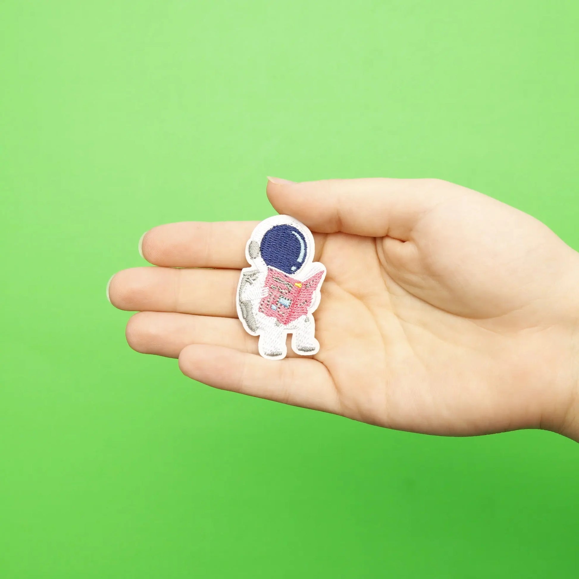 Small Astronaut Reading A Book Embroidered Iron On Patch 