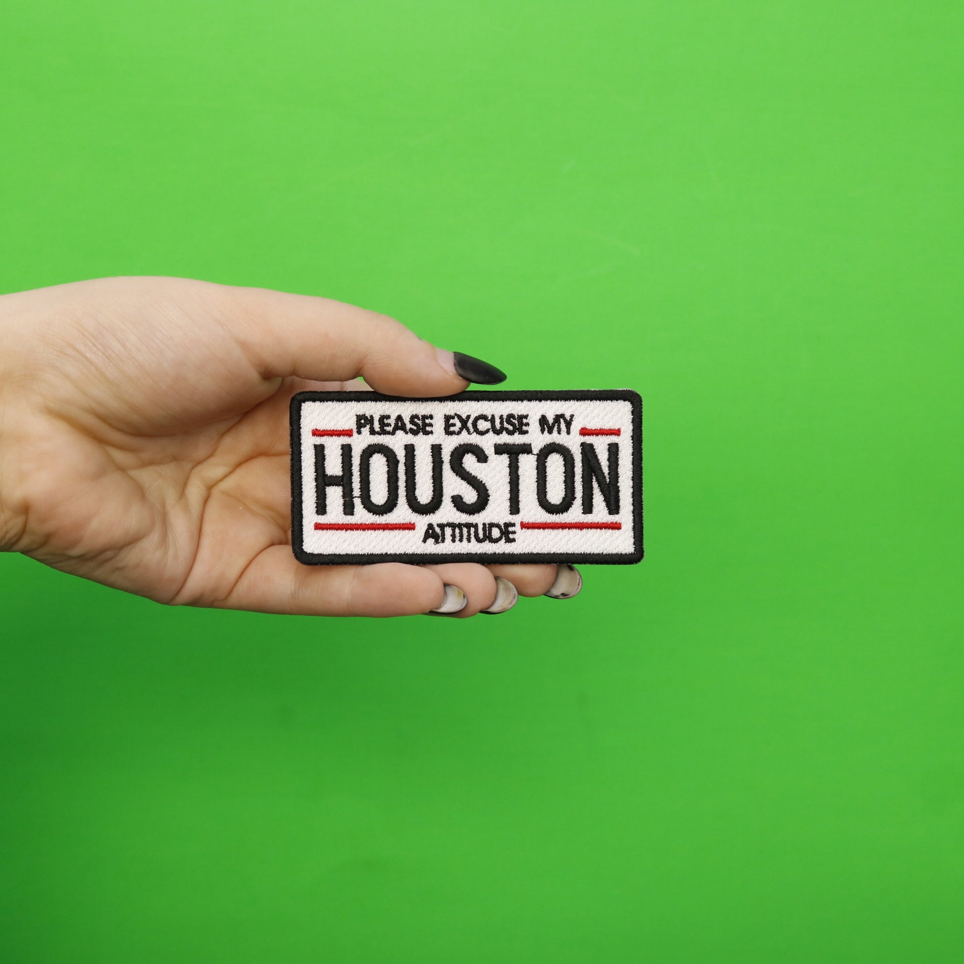 Please Excuse My Houston Attitude License Plate Iron On Patch 