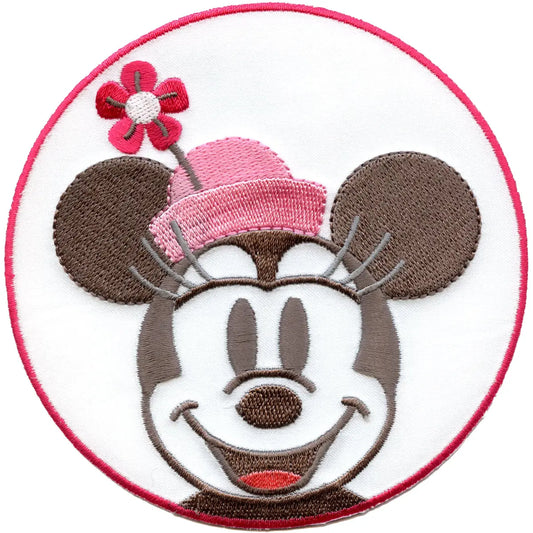 Disney Minnie Head In Pink Circle Embroidered Applique Iron On Patch 