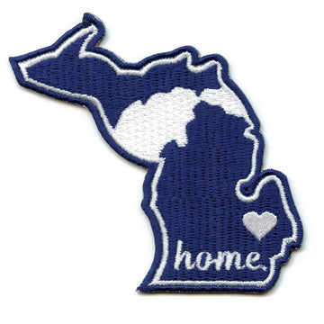 Michigan Home State Patch Baseball Parody Embroidered Iron On - Blue/White 