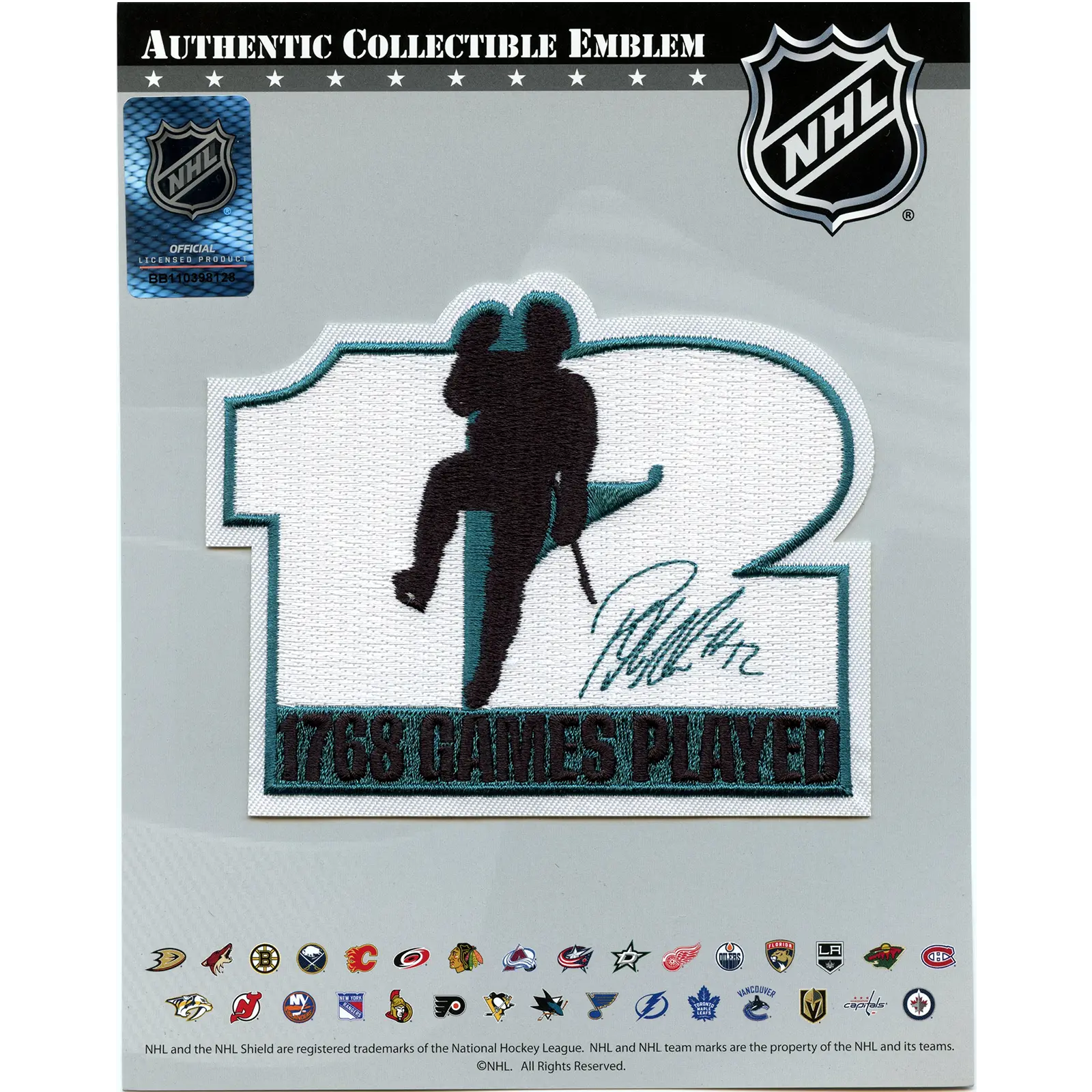 San Jose Sharks Patrick Marleau 1768 Games Played NHL Jersey Patch 