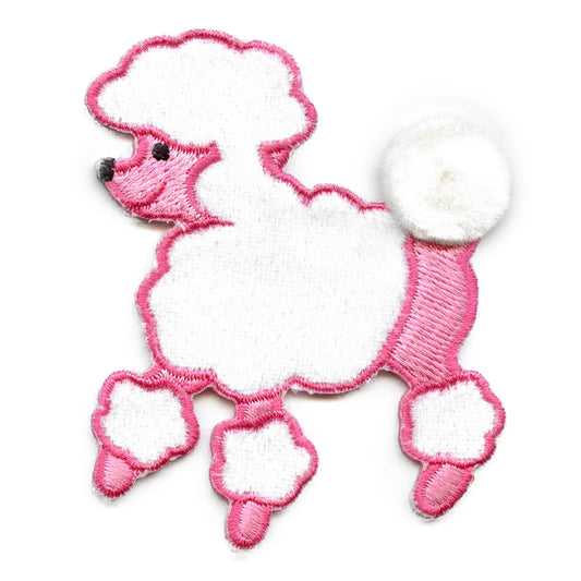 Pink Poodle Embroidered Applique Iron On Patch 