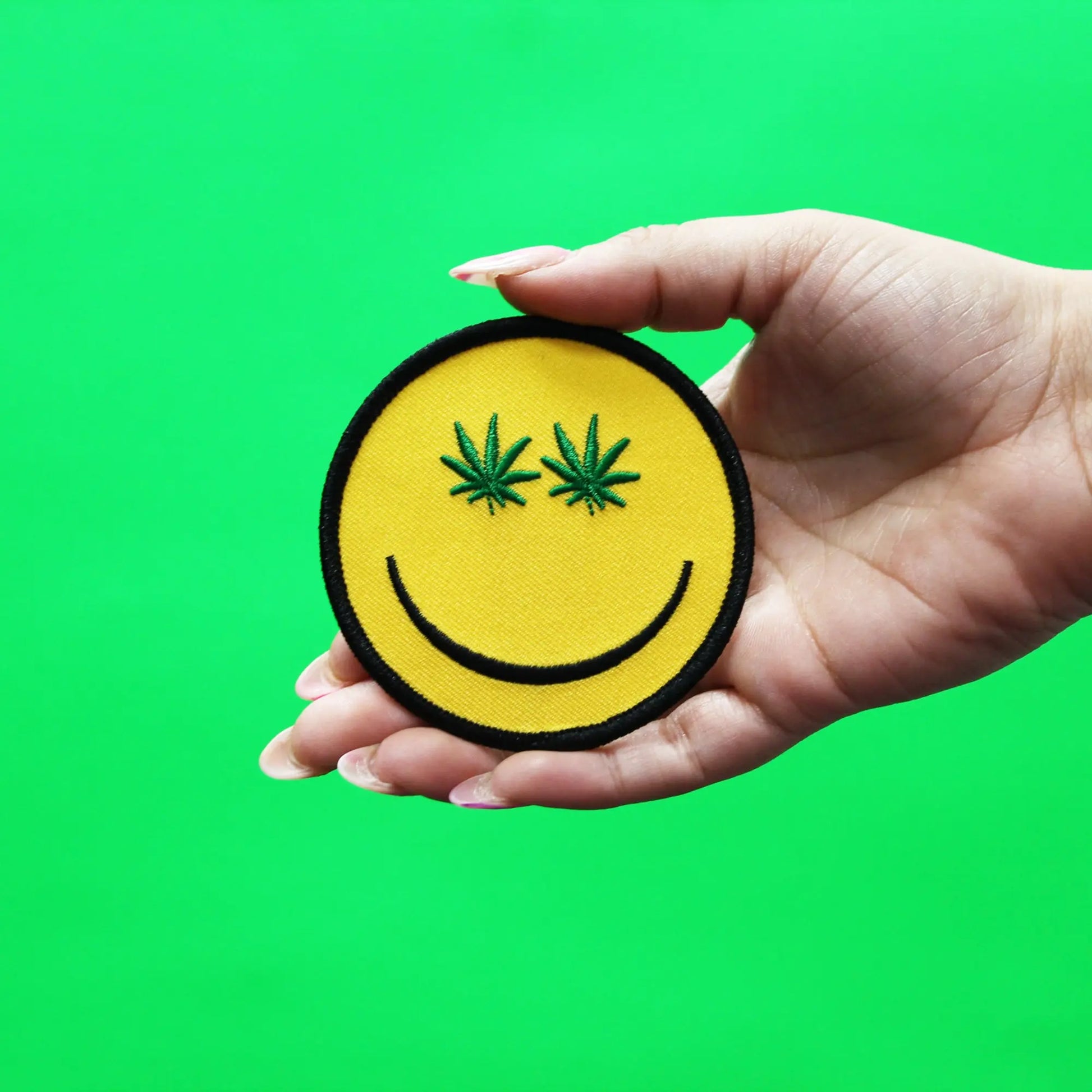 Pot Smiley Patch Weed Emoji Embroidered Iron On 