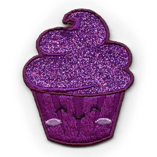 Kawaii Purple Glitter Cupcake Patch Happy Cute Food Embroidered Iron On