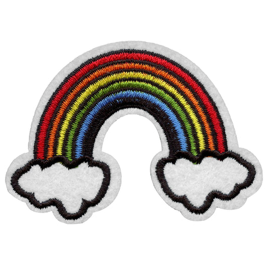 Rainbow With Clouds Emoji Embroidered Iron On Patch 