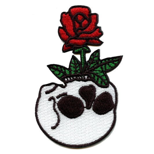 Rose In Skull Flower Pot Iron On Embroidered Patch 